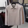 Suéter de punto de terciopelo de visón con forro polar para hombre, camisa polo casual de invierno cálida de manga larga para hombres de mediana edad, suéter de capa base