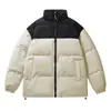 Casaco de inverno novo com blocos de cor transfronteiriços, de algodão espesso com gola alta, jaqueta de algodão quente, casaco de algodão de corte solto para casais, em estoque e pronto para envio