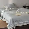 Funda de Cama de Algodón Tencel de Ganso Coreano Juego de Tres Piezas con Bordado, Sábana de Algodón Acolchada Refrescante, Colcha de Verano, Colcha Refrescante de Verano