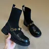 Botines Elásticos Chuyuji de Suela Gruesa con Hebilla Metálica, Botines Tejidos Ajustados Estilo Universitario Vintage para Mujer, Botines Tipo Mocasín Calcetín Versátiles