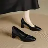 Retro Francés Piel Suave Tacón Grueso 2026 Viaje Marrón Para Mujer Sin Cordones Temperamento Versátil Punta Cuadrada Escotado Tacones Altos Mujer