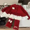 Traje de Otoño para Niña 2025 Nuevo Estilo Coreano Sudadera Patchwork para Bebé Cardigan de Punto Leggings Conjunto de Dos Piezas Moderno