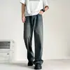 Jeans masculino retrô americano, calças de alta costura lavadas e desgastadas, calças retas largas versáteis, nova moda masculina