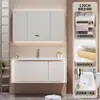 Nuevo Panel de Puerta Pintado de Madera de Caucho Yida con Luz Ambiental Combinación de Gabinete de Baño Lavabo Integrado de Cerámica Gabinete para Lavabo
