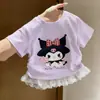 Camiseta de Manga Corta Dopamina Dibujos Animados para Niña Verano Estilo Coreano Bebé Niña Encaje Casual Versátil Elegante Top