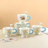 Copo de Água Criativo Fofo para Casa Taça Caneca Desenho Animado Copo de Leite Estilo Ins Cerâmica de Aparência Elegante Casal