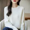 Suéter de Algodón Puro con Cuello Redondo para Mujer, Nuevo Primavera 2026 Estilo Coreano, Corte Holgado, Adelgazante, Elegante Camiseta Base de Punto de Algodón para Mujer, Venta al por Mayor