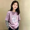 Camiseta de Manga Larga a Rayas de Algodón Puro Estilo Coreano para Niñas 2026 Nuevo Estilo Primavera/Otoño Talla Mediana a Grande Infantil Holgada Camiseta Básica de Cuello Redondo
