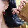 Collar de Oso Corazón de Red Velvet para Niña Dulce para Mujer, Diseño Único, Lindo y Versátil, Aretes de Aguja de Plata, Cadena para Clavícula