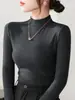 Camiseta base elegante de cuello alto de manga larga ajustada para otoño e invierno para mujer, top de moda estilo ins para chicas a la moda