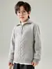 Suéter espesso 100% lã para meninos e meninas com gola virada, novo estilo outono e inverno, poá, zíper parcial, casual, malha quente