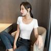 Camiseta Básica de Modal Manga Corta para Mujer Verano Delgada Ajustada Cuello Redondo Grande Talla Grande Modal Negro Top Camiseta