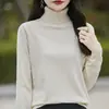 Camiseta base de punto elegante con cuello 2026, corte holgado, algodón puro, línea transfronteriza, top de principios de otoño, color liso, nuevo estilo de punto