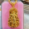Colgante de Guan Gong chapado en oro y latón con moneda europea, joyería de cobre puro, colgante de Guan Gong, collar de marca para hombre, joyería dominante