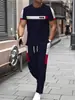 Conjunto de Ropa Deportiva Casual Pesada de Manga Corta y Pantalón Largo con Cuello Redondo para Hombre, Transfronterizo, con Impresión 3D, Sencillo y Elegante