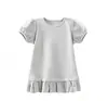 Camiseta Infantil de Verão Nova para Meninas, Manga Bufante Curta, Gola Redonda, Cor Sólida, Barra com Babado, Camiseta Básica para Bebê
