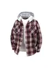 Camisa de Flanela Xadrez com Capuz Masculina Solta Casual Jaqueta Camisa de Manga Longa Retro Americana Jaqueta da Moda
