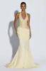 Vestido Longo de Noite com Cauda 2026 Europeu e Americano Luxo Leve Plissado Cintura Marcada Bodycon Gola Halter Decote Profundo Lantejoula Vestido