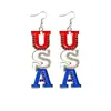 El Más Vendido Transfronterizo de Amazon: Pendientes Rayados Azul, Blanco y Rojo de la Bandera del Día de la Independencia Americana, Pendientes Exquisitos y de Moda Tendencia