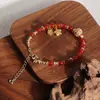 Pulsera de Ágata Roja Natural Joyería para el Año Zodiacal de la Mujer, Calabaza de la Suerte, Hebilla de Seguridad, Lingote de la Fortuna, Pulsera Giratoria de la Fortuna