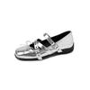 Doce Garota Legal Rebite Fivela de Cinto Laço Couro de Vaca Mary Jane Outono 2025 Esportivo Solado Grosso Bico Quadrado Sapatos de Couro Genuíno