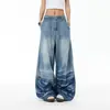Pantalones vaqueros largos para hombre de estilo americano de calle, lavados con efecto desgastado, con decoración de estampado en relieve, estilo retro ancho y holgado de moda