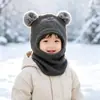 Chapéu e Cachecol Integrados para Crianças com Forro de Fleece, Capuz Espessado para Proteção das Orelhas, Chapéu de Lã Tricotado Quente de Inverno para Bebês Meninos e Meninas
