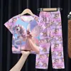 Pijama de Verano para Niños de Tailandia, Camiseta de Manga Corta y Pantalones Cortos, Delgado, Infantil, Nuevo 2025, Ropa de Casa para Niños, Traje para Niños Medianos y Grandes