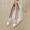Zapatos de Mujer de Satén de Seda con Pedrería, Punta Fina Poco Profunda, Tacones Finos, Zapatos para Dama de Honor, Nuevo Modelo Popular 2025, Estilo de Celebridad de Internet, Zapatos de Moda para Boda de Doble Uso