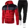 Conjunto novo de moletom e calça de moletom casuais esportivos para primavera e outono, moletom simples da moda em color block para homens em estoque