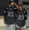 Explosiones Transfronterizas Estilo Americano Calle Principal hiphop Camiseta de Baloncesto Cuello Redondo Holgada Casual Versátil Manga Corta Estampada para Hombres y Mujeres