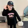Camiseta versátil de algodón puro para niñas, con cuello redondo y manga larga, nueva para primavera y otoño, estilo coreano, casual, corte holgado, camiseta básica para niños mayores