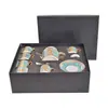Juego de Café de Porcelana de Alto Valor Familia Fan Retrato con Fondo Verde Tetera Taza Platillo Azucarero para el Hogar Té de la Tarde Regalo