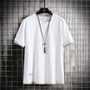 Camiseta de Manga Corta para Hombre 2025 Verano Nueva Estilo Hong Kong Rasgada Cuello Redondo Casual de Media Manga Camiseta Básica de Algodón para Hombre