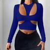 Amazon AliExpress Europeo y Americano Manga Larga Elástico Sexy Ajustado Forma de I Chaleco Traje de Dos Piezas Top Camiseta Super Corta