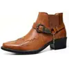 Botas Cortas para Hombre Nuevas 2021 Moda Elegantes Hebilla de Cinturón Tacón Grueso Punta Fina 38-48 Botas de Hombre