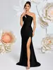 Novo Estilo Europeu e Americano Luxo Leve Cetim Bodycon Justo ao Corpo Cauda Vestido de Noite Reunião Anual Performance Elegante Cor Sólida Vestido