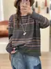 Novo Suéter de Tricô Jacquard com Gola Redonda Cruzada Estilo Étnico Manga Longa Solto Camisa Base para Mulheres Outono/Inverno 2026