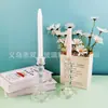Suporte de Velas de Vidro com Diamantes de 4 Bolas Estilo Europeu com Haste Alta, Suporte de Velas com Haste Listrada, Suporte de Velas Liso para Decoração de Restaurante, Copo de Vela