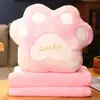 Manta con Almohada de Pata de Gato Tres en Uno Almohada de Coche Colcha Siesta de Oficina Manta para Aire Acondicionado Extraíble y Lavable Calentador de Manos Azul