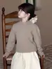 Suéter unisex versátil de otoño e invierno 100% lana para niños, color liso, cuello semialto, jersey, suéter base de corte holgado