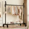 Arara de Chão com Barra Dupla para Roupas Quarto Uso Doméstico Móvel Vertical para Pendurar Roupas Armazenamento Interno Secagem de Roupas Cabideiro
