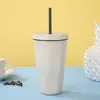 Copo Térmico Personalizado de Aço Inoxidável 304, Design Criativo, Copo com Canudo de Alto Valor em Formato de Diamante, Copo de Água Doméstico Simples de Cor Pura