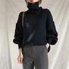 Estilo K Retro Cuello Alto Grueso Color Puro Versátil Tejido de Punto Suéter para Mujer Otoño e Invierno Nuevo Suelto Perezoso Moda Tejido de Punto