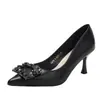 Tacones Altos de Pedrería Estilo Francés con Tacón Fino, Nuevo Modelo Primavera y Otoño 2026, Punta Fina, Boca Baja, Cómodos, Zapatos Individuales Negros, Talla 33