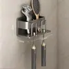 Portacepillos de dientes sin taladro Gris Baño Taza para enjuague bucal Taza para cepillarse Almacenamiento Montado en la pared Portacepillos de dientes eléctrico