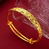 Pulseira Deslizante Céu Estrelado de Ouro Arena Vietnamita de 10mm para Mulheres, Pulseira Auspiciosa Dragão e Fênix Banhada a Ouro Cobre, Pulseira Bússola Céu Estrelado para Casamento