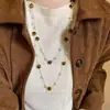 Colar Multicamadas Pedra Olho de Tigre Pérola Maillard Feminino Outono Inverno 2025 Novo Design Nicho Corrente para Suéter Acessórios de Vestuário