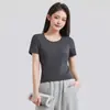 Camiseta Casual Feminina de Manga Curta com Decote em U, Tecido Tencel Lyocell com Caimento Leve e Anti-Amassado, Cor Lisa, Solta e Versátil