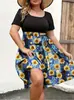 Vestido cruzado de Amazon europeo y americano, moderno, casual, con bloques de color, estampado, sin mangas, entallado a la cintura, en talla grande, disponible en stock